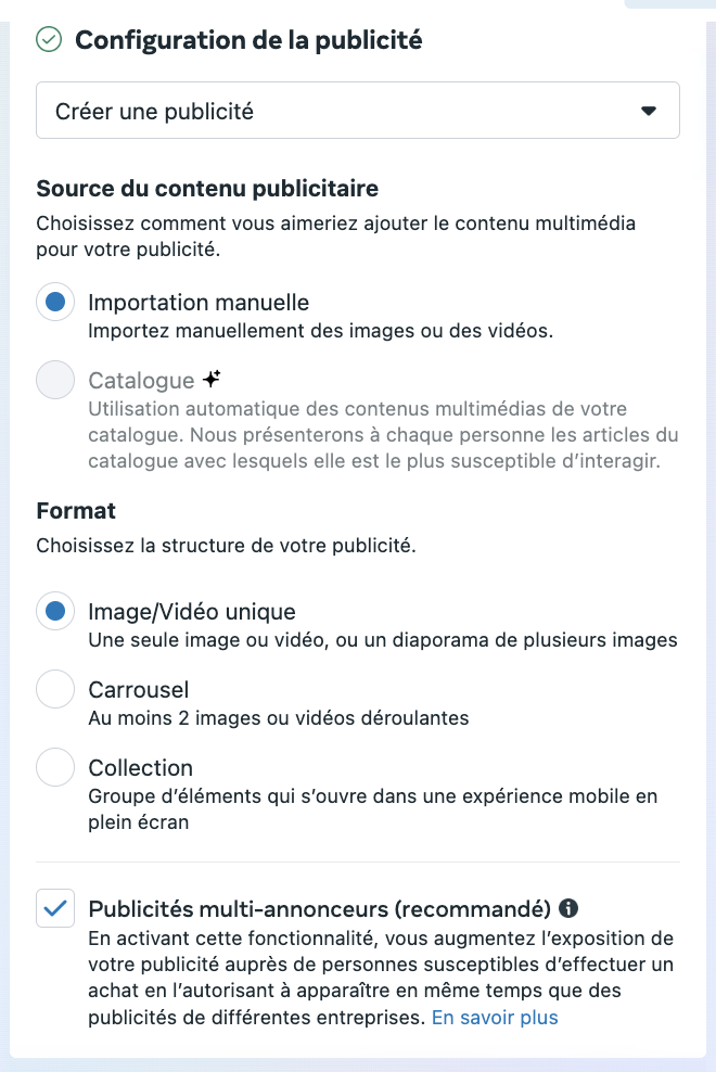 Choisissez votre format publicitaire sur facebook