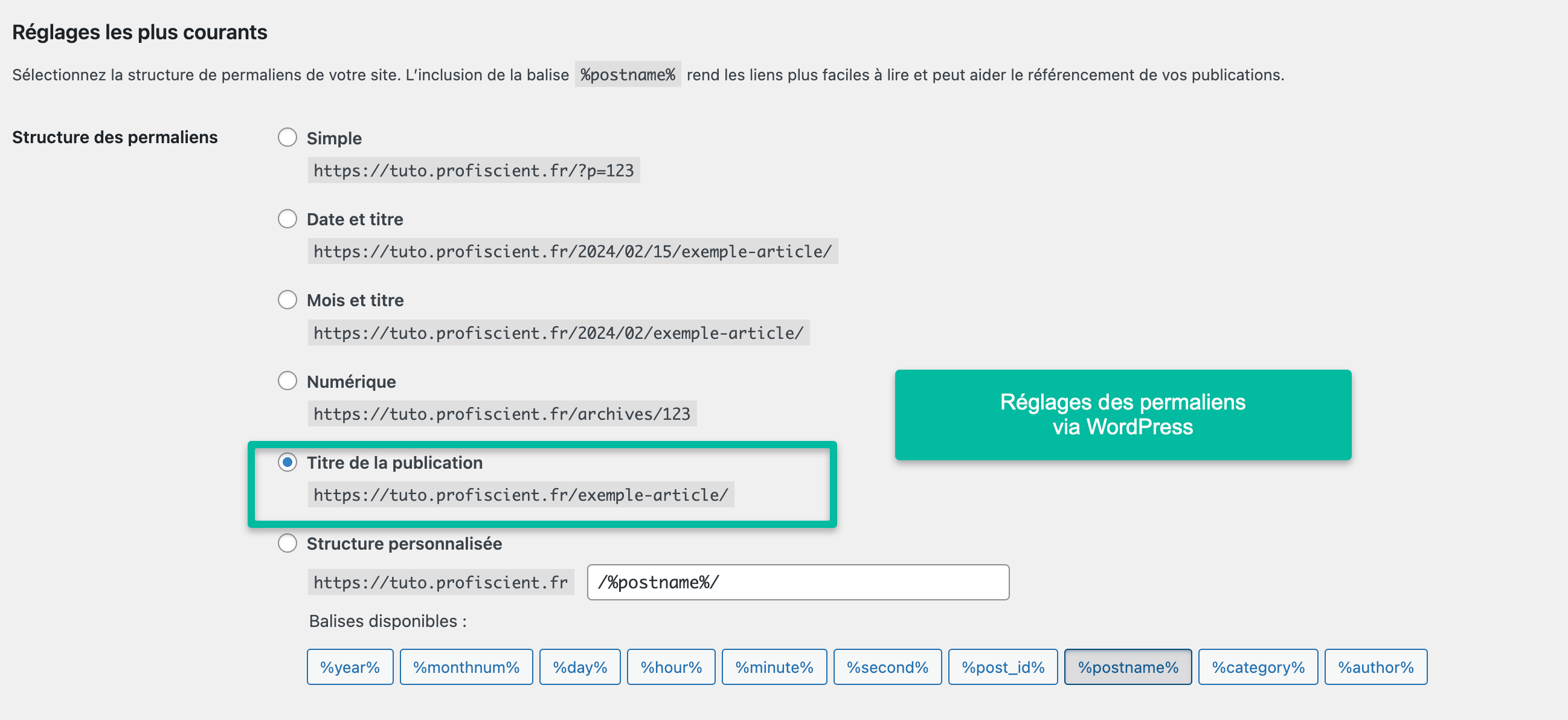Réglages permaliens / URL via WordPress