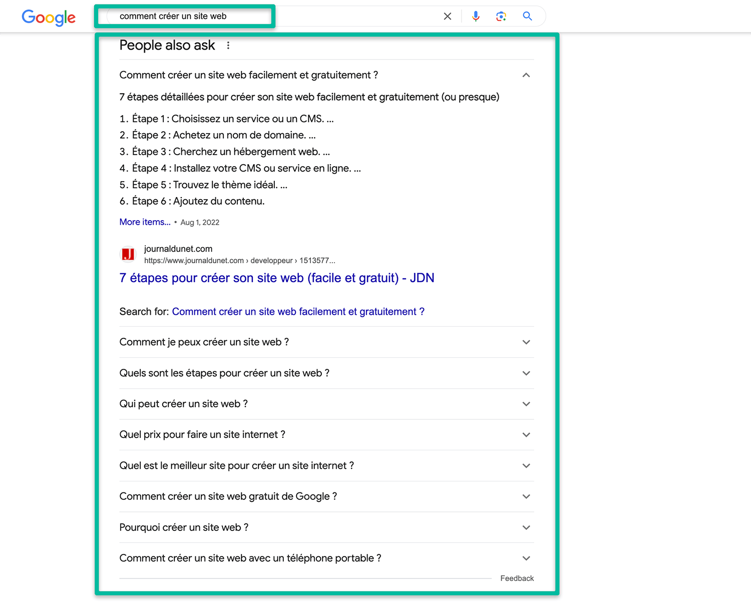 SERP People also ask questions moteur recherche