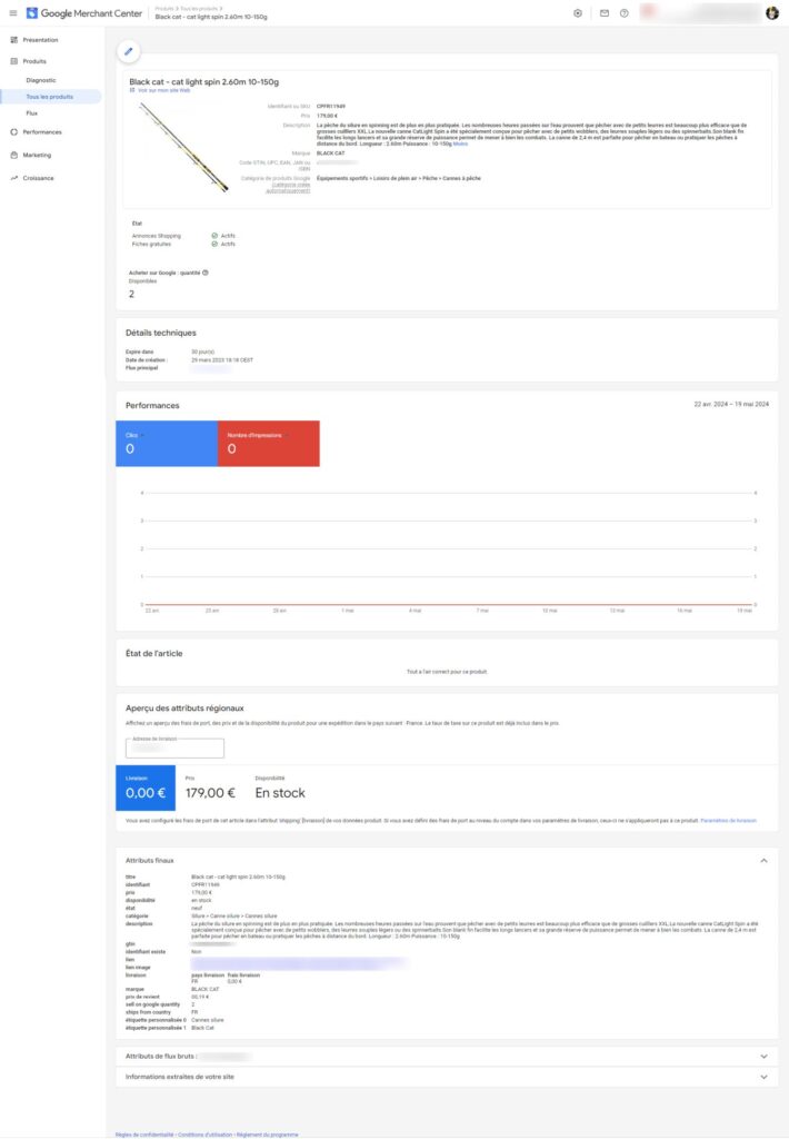 flux des produits, google merch center