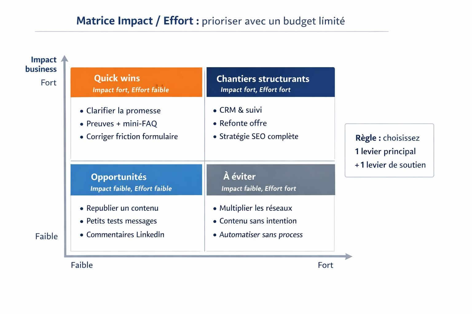 Matrice impact effort pour prioriser des actions de croissance d’une PME avec un budget limité