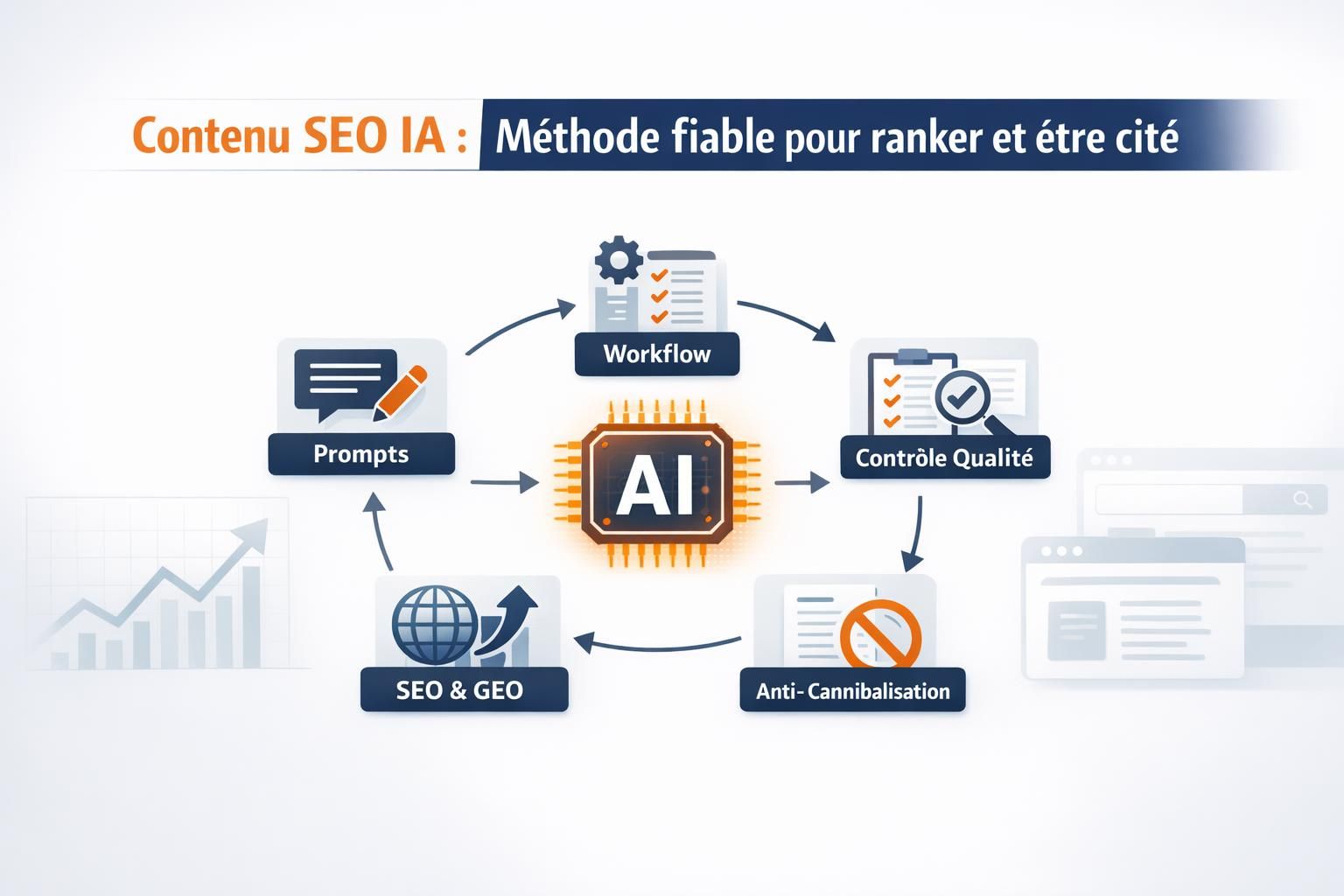 Contenu SEO IA : méthode fiable pour ranker et être cité