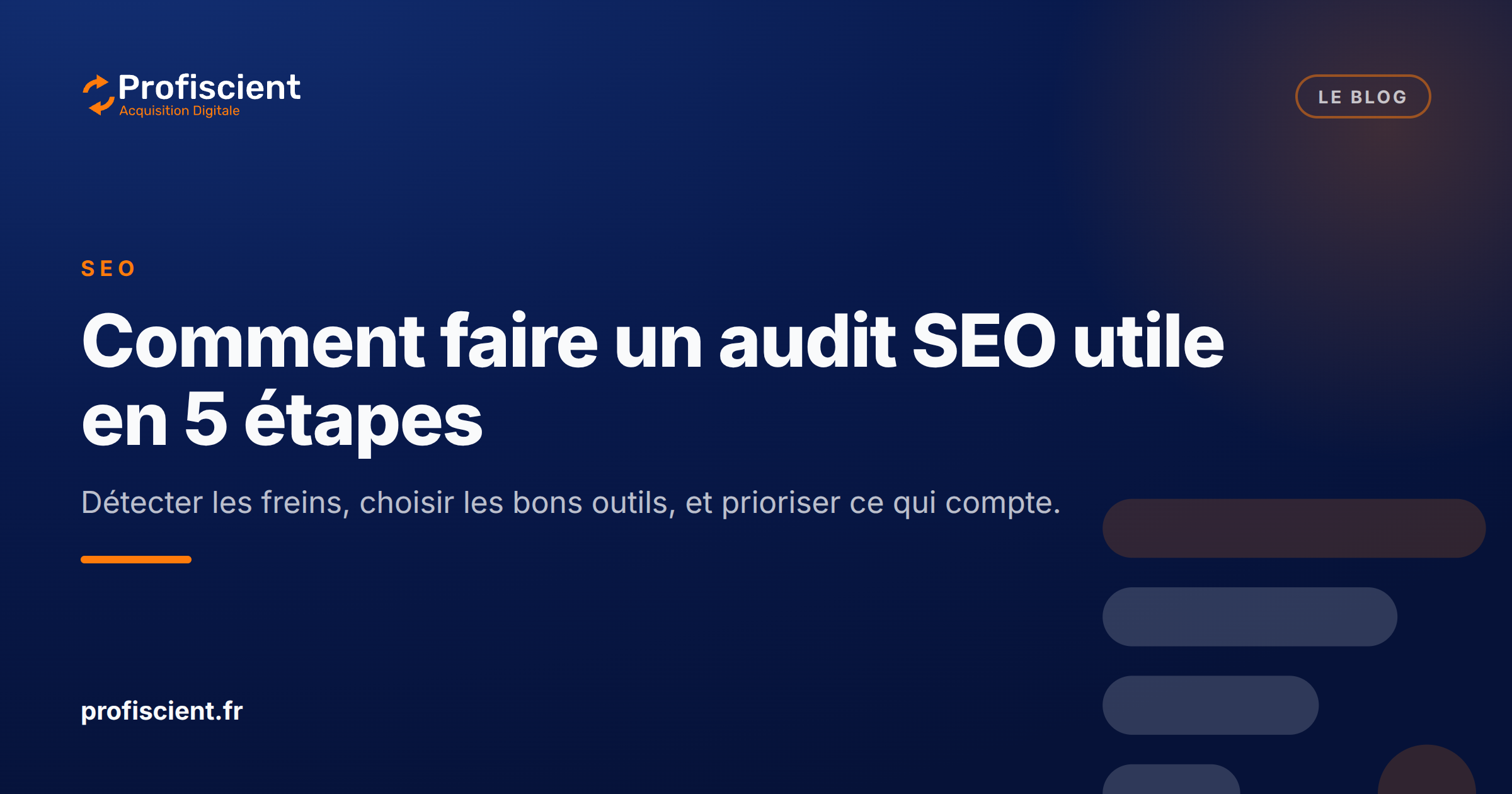 Illustration d’un parcours d’audit SEO structuré en cinq étapes