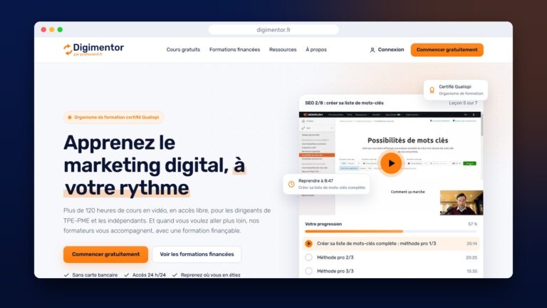 Page d'accueil de la plateforme de formation Digimentor