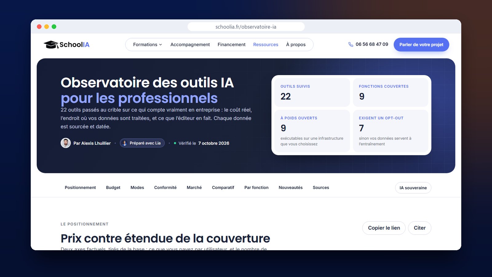 Observatoire des outils IA sur le site SchoolIA
