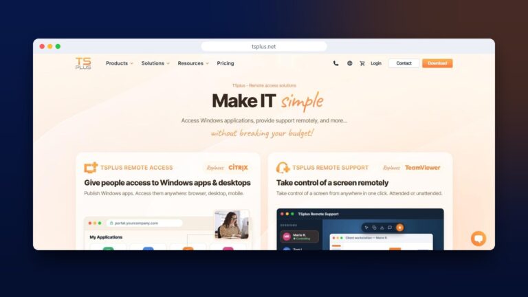 Page d'accueil du site TSplus